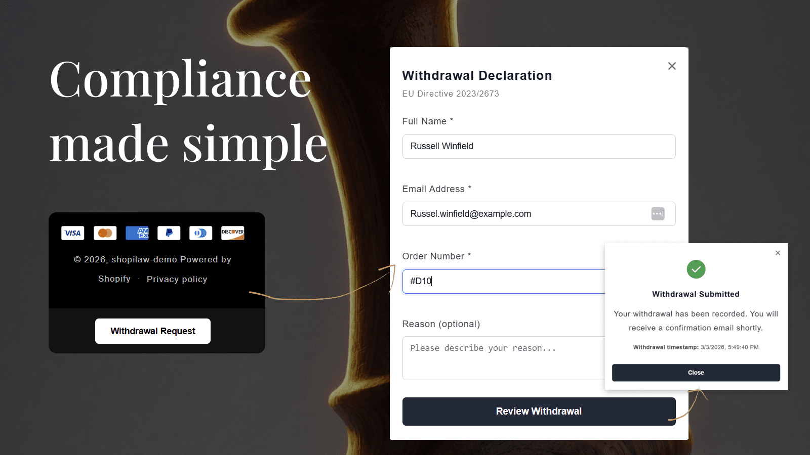 Shopilaw installation — add the withdrawal button app to your Shopify store