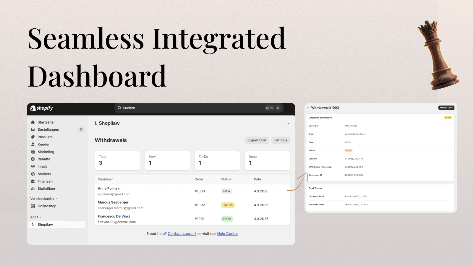 Shopilaw configuration — customize button text, emails, and form fields